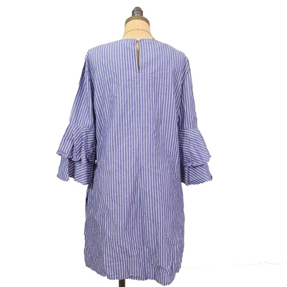 Beach Lunch Lounge Shift Dress M Bell Sleeve Striped Blue White EUC $169 B62 - Picture 5 of 7